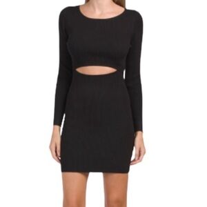 House of Harlow Long-Sleeve Mini Black Knit Cutout Dress Medium Minimalist